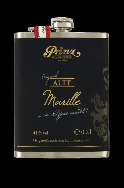 Edelstahl Flachmann mit Prinz alte Marille, 0,2 l